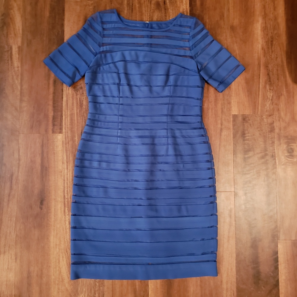 Adrianna Papell Sz 8 Blue Stripe Mesh Dress